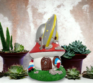 UFO Gnome, Mushroom House Garden Gnomes with Alien UFO Crash Landing 8.85" - Indoor/Outdoor Garden Decoration