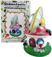 Load image into Gallery viewer, UFO Gnome, Mushroom House Garden Gnomes with Alien UFO Crash Landing 8.85" - Indoor/Outdoor Garden Decoration