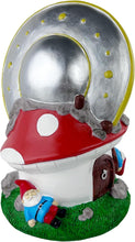 Load image into Gallery viewer, UFO Gnome, Mushroom House Garden Gnomes with Alien UFO Crash Landing 8.85" - Indoor/Outdoor Garden Decoration