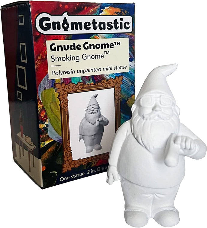 Smoking Garden Gnome MINI 3.5in ** UNPAINTED ** Indoor Outdoor Funny Lawn Gnome